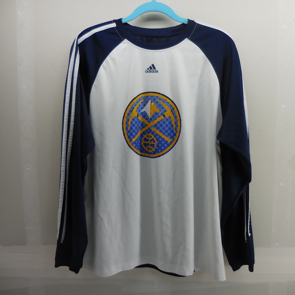 Adidas Denver Nuggets NBA Shooting Shirt Mens Large Navy White Long Sleeve Logo